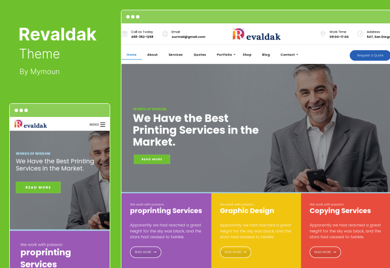 Tema Revaldak - Tema WordPress de serviços de impressão