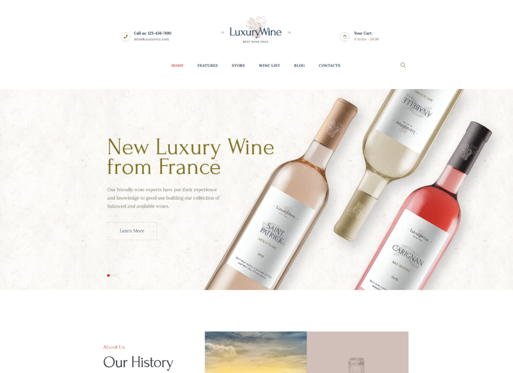 Luksusowe wino | Sklep monopolowy i winnica Motyw WordPress + sklep