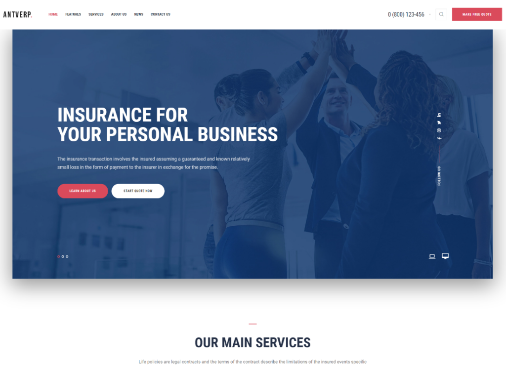 Antuérpia | Um tema WordPress de aconselhamento financeiro e seguro