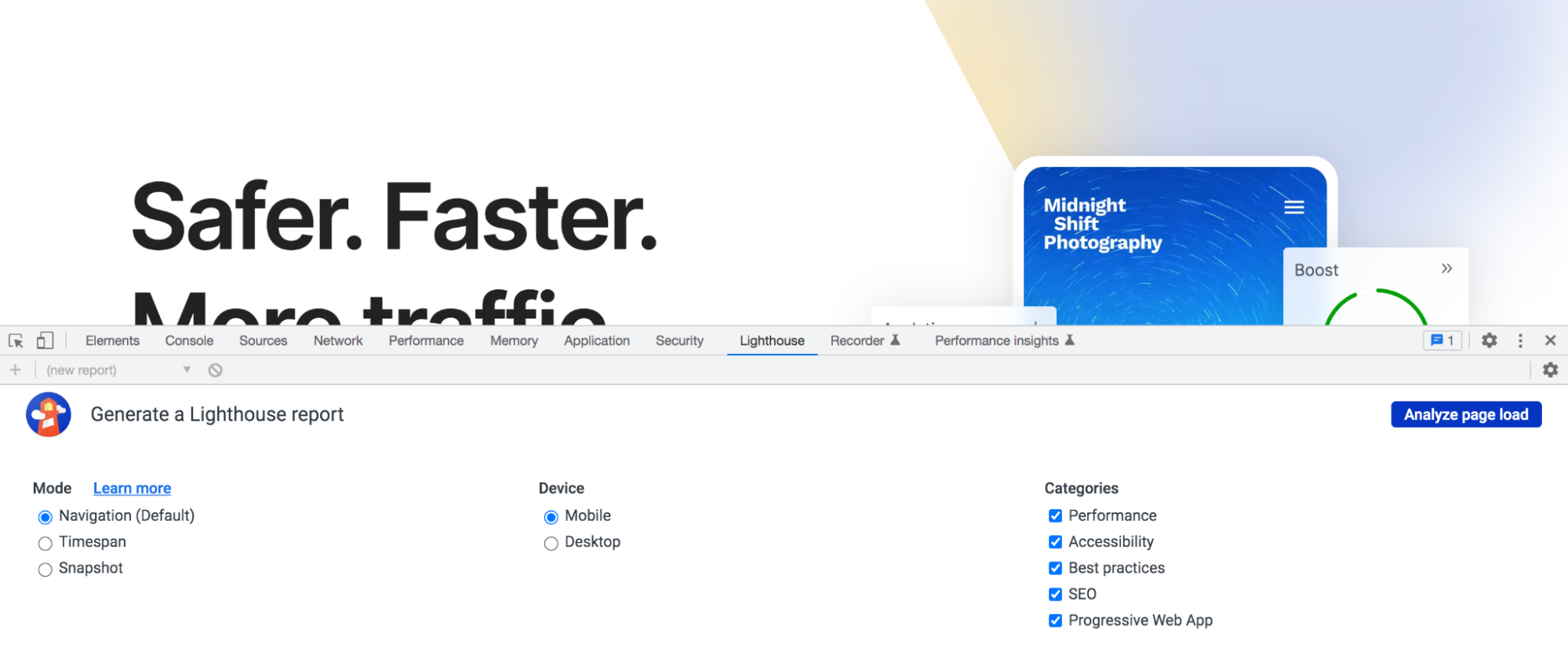 Relatório do Google Lighthouse no Chrome