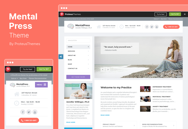 MentalPress テーマ - 医療または心理学の Web サイト用の WordPress テーマ