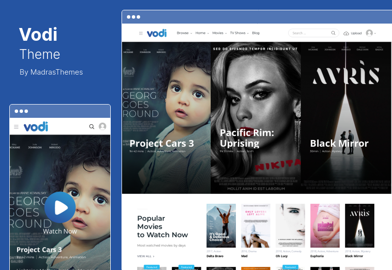ธีม Vodi - ธีม WordPress วิดีโอสำหรับภาพยนตร์และรายการทีวี