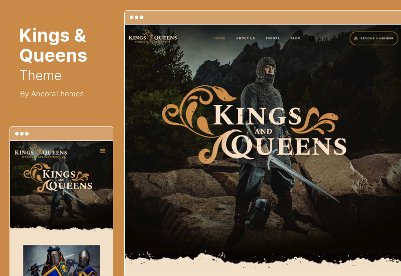 Kings & Queens Theme - 歴史的戦争の中世の再現 WordPress テーマ