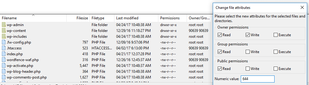 替换 WordPress 文件的权限值。
