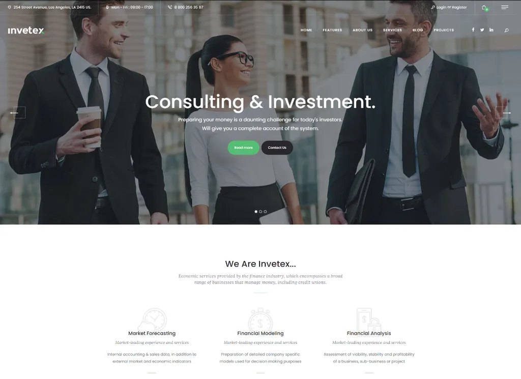 Invetex - ที่ปรึกษาธุรกิจ & การลงทุน WordPress Theme