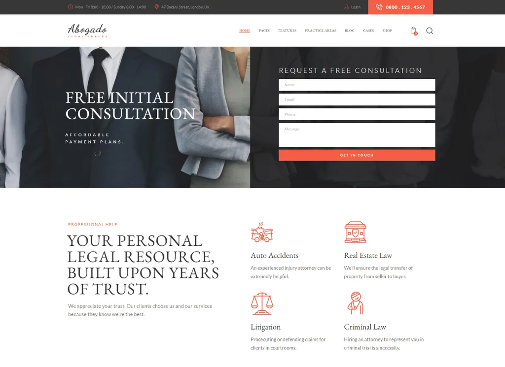 Abogado - บริษัททนายความและสำนักกฎหมาย WordPress Theme