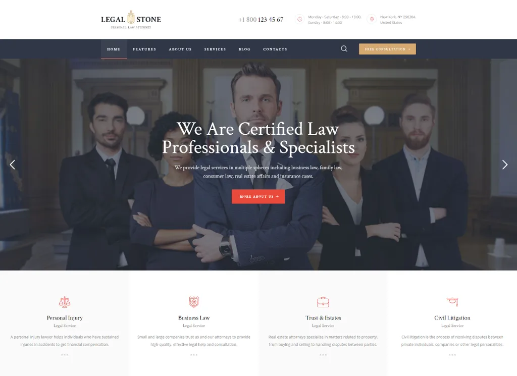 Legal Stone - ทนายความและทนายความ WordPress Theme