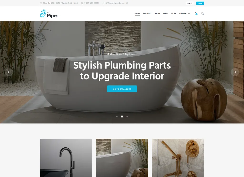 Las pipas | Servicio de plomería y tienda de herramientas de construcción Tema de WordPress