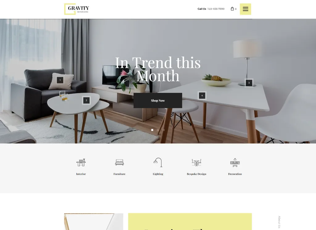 Gravedad | Un tema contemporáneo de WordPress para diseño de interiores y tiendas de muebles