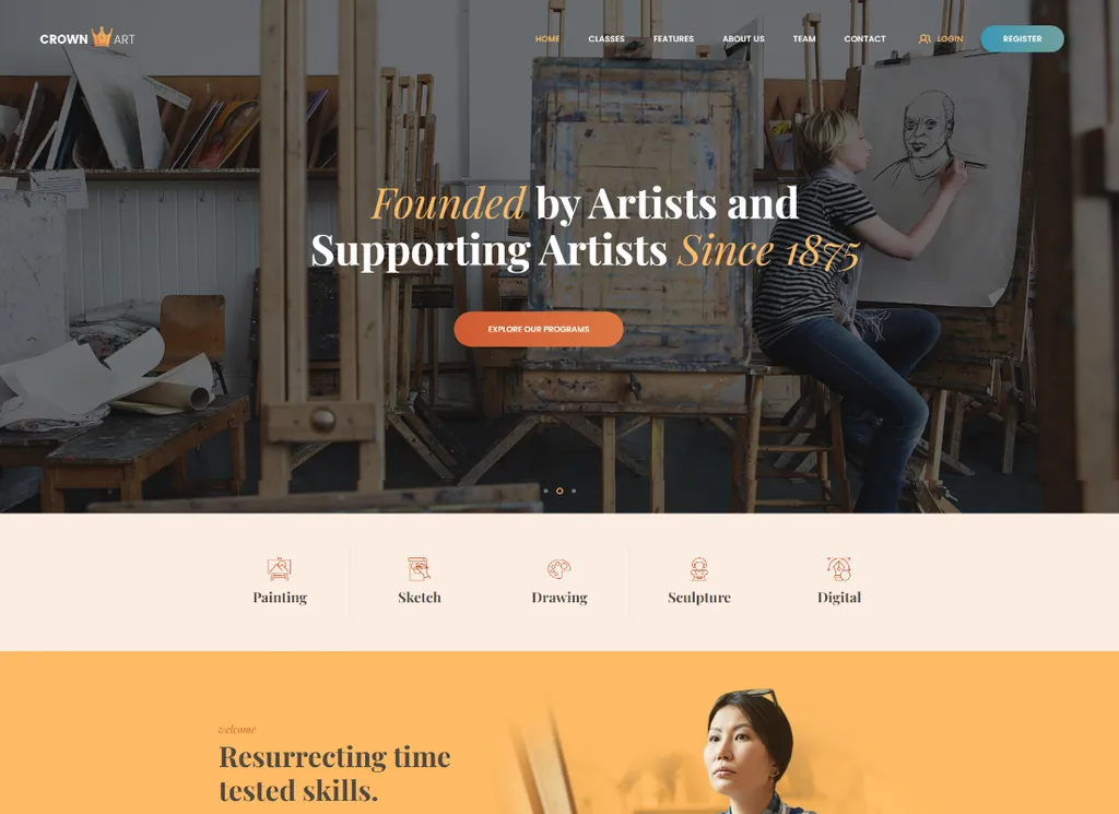 Crown Art - Drawing and Music School WordPress テーマ
