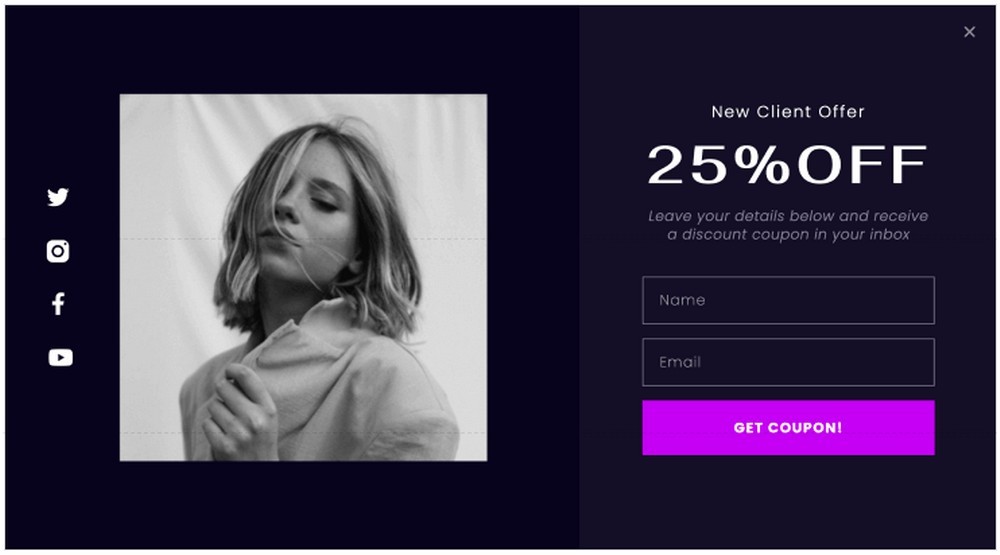 Popup-Formular für Werbung und Verkauf