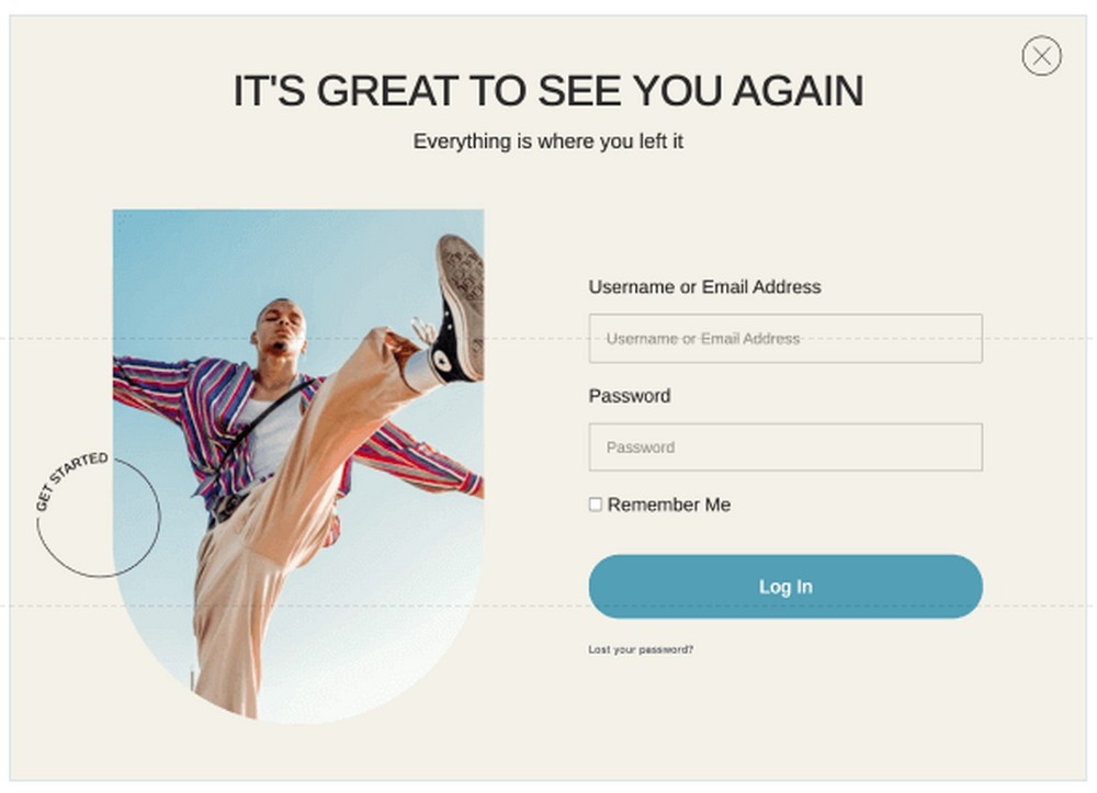 Anmelde- und Willkommens-Back-Popup-Formular