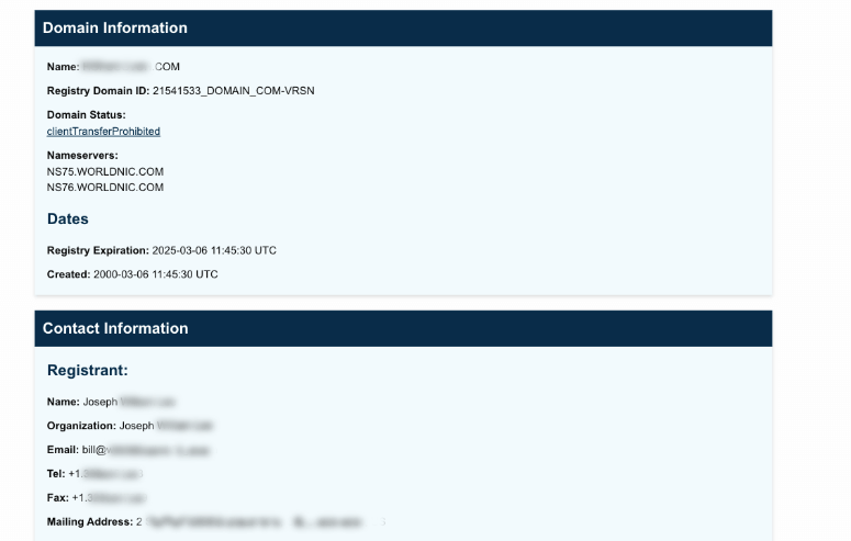 Pencarian WHOIS tanpa privasi domain
