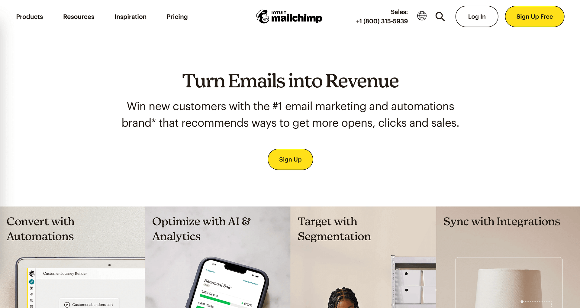 Pagina iniziale di Mailchimp