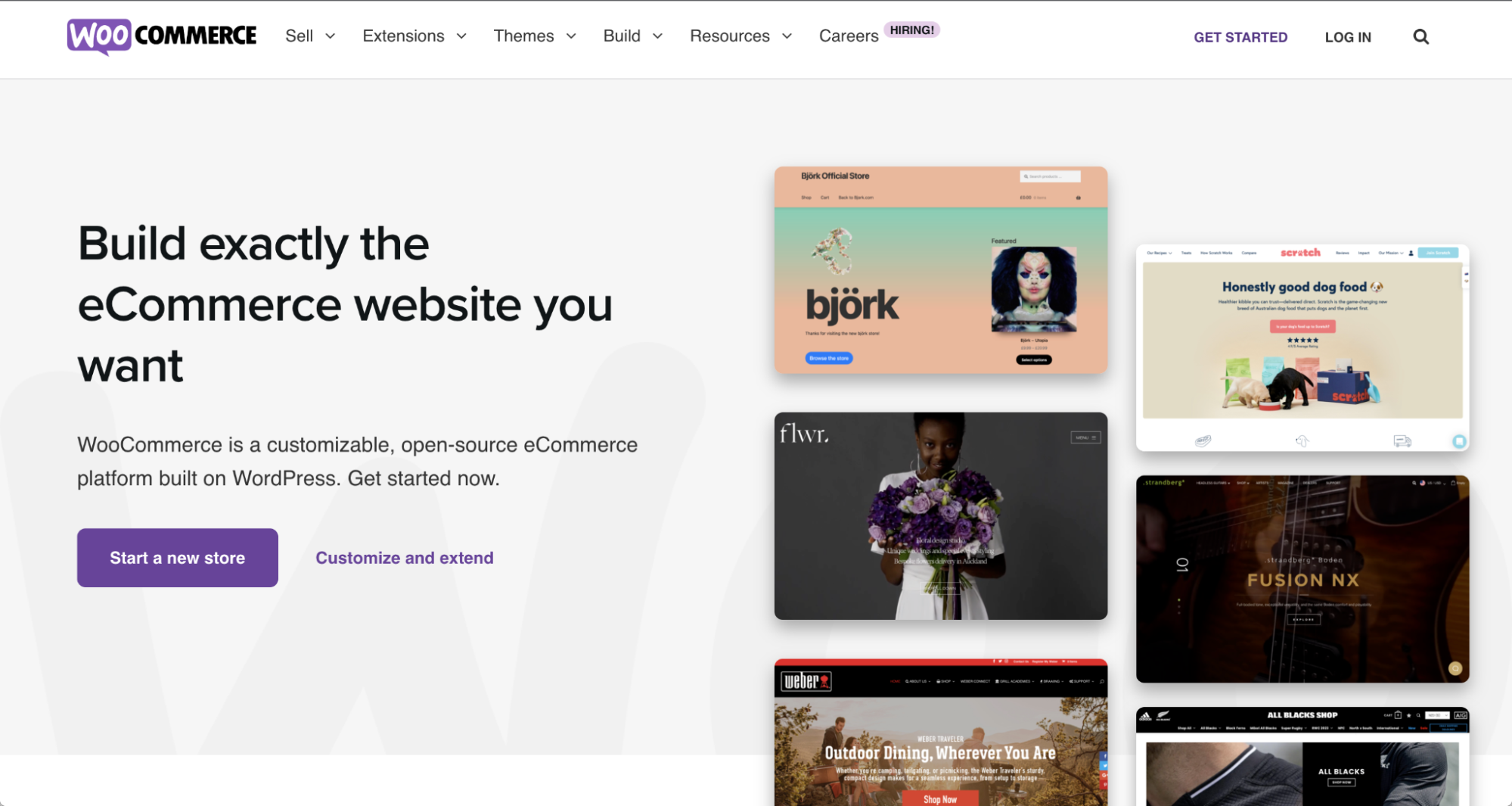 หน้าแรกของ WooCommerce พร้อมตัวอย่างไซต์ที่สร้างด้วยเครื่องมือ