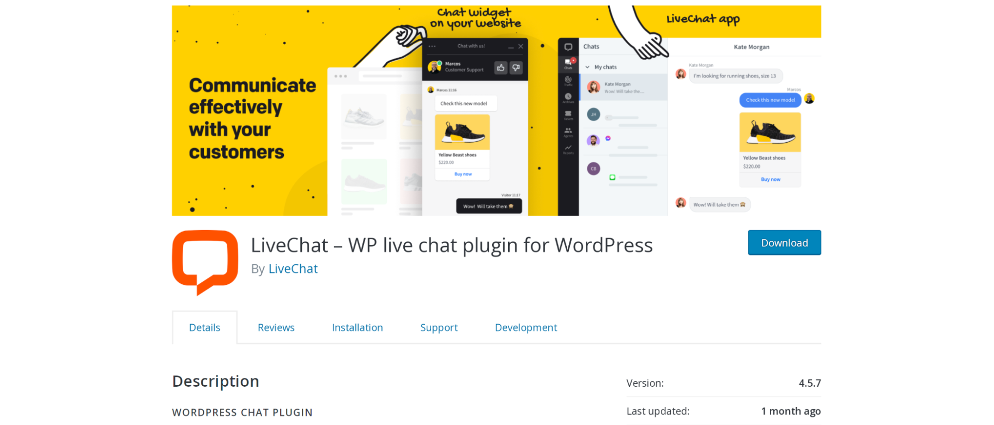 หน้า LiveChat ในที่เก็บ WordPress