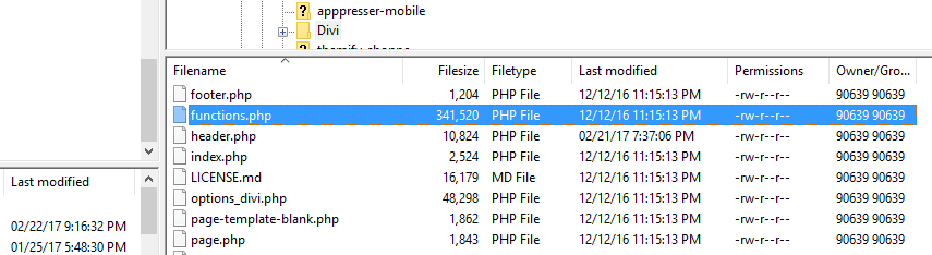 Divi functions.php 파일.