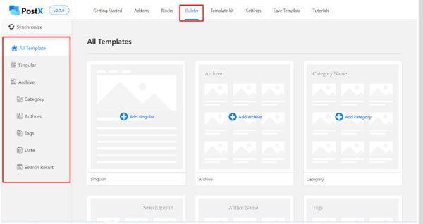 Costruttore di siti Web PostX Gutenberg