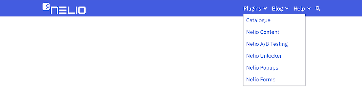 Menu visualizzato nella pagina principale di Nelio