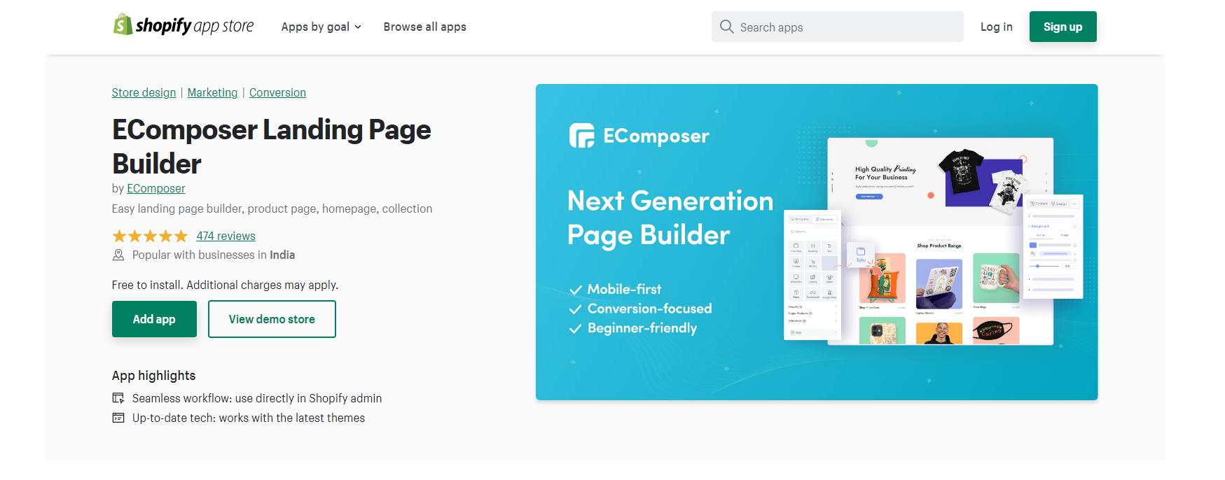 EComposer - Creator de pagini Shopify