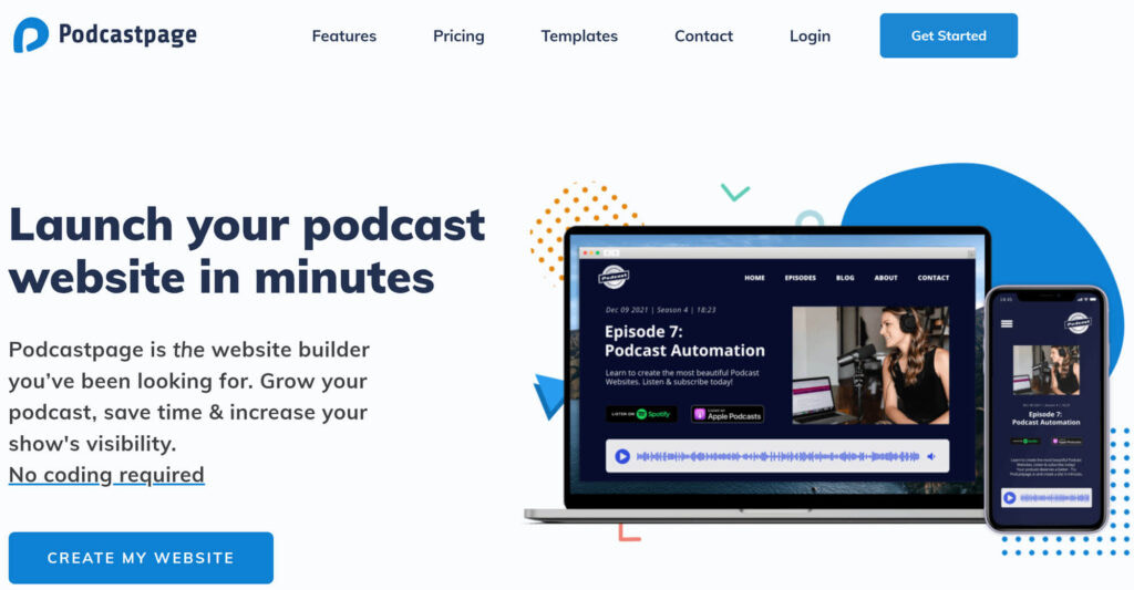 I migliori costruttori di siti Web per podcast: homepage di Podcastpage