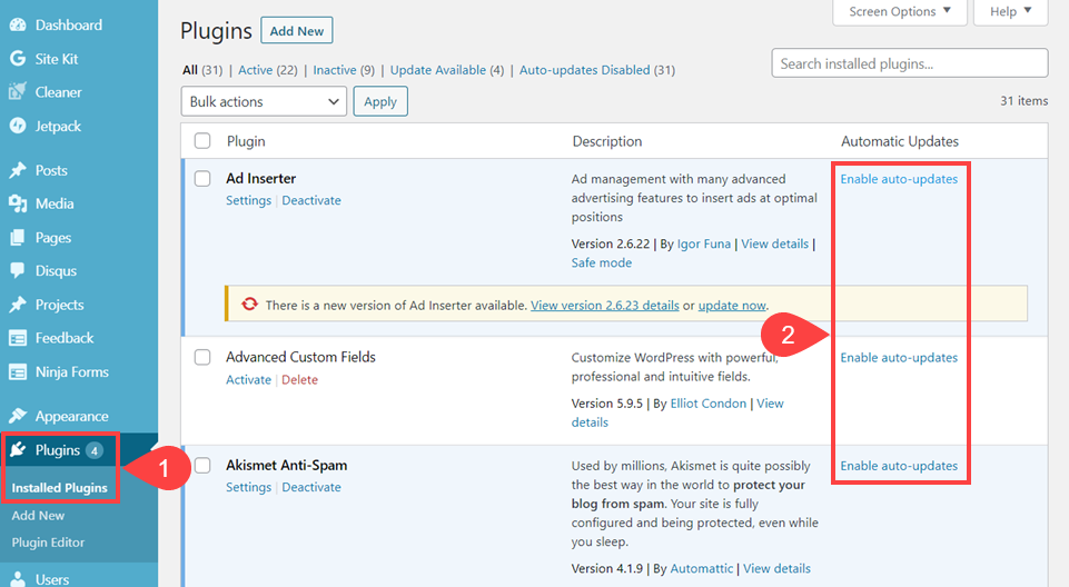 plugin yang terpasang