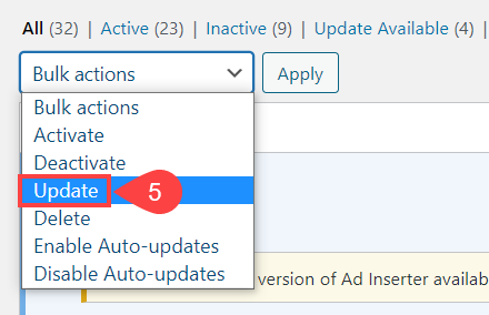 perbarui plugin dengan dropdown