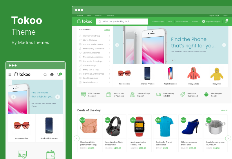 Tokoo Theme - アフィリエイト、ドロップシップ、マルチベンダーのウェブサイト向けの電気店 WooCommerce テーマ