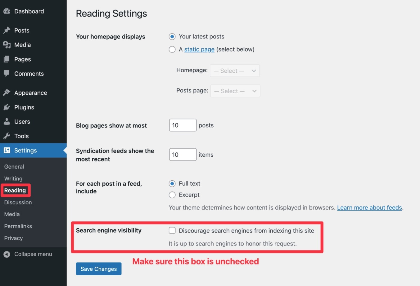 Paramètre de visibilité SEO WordPress