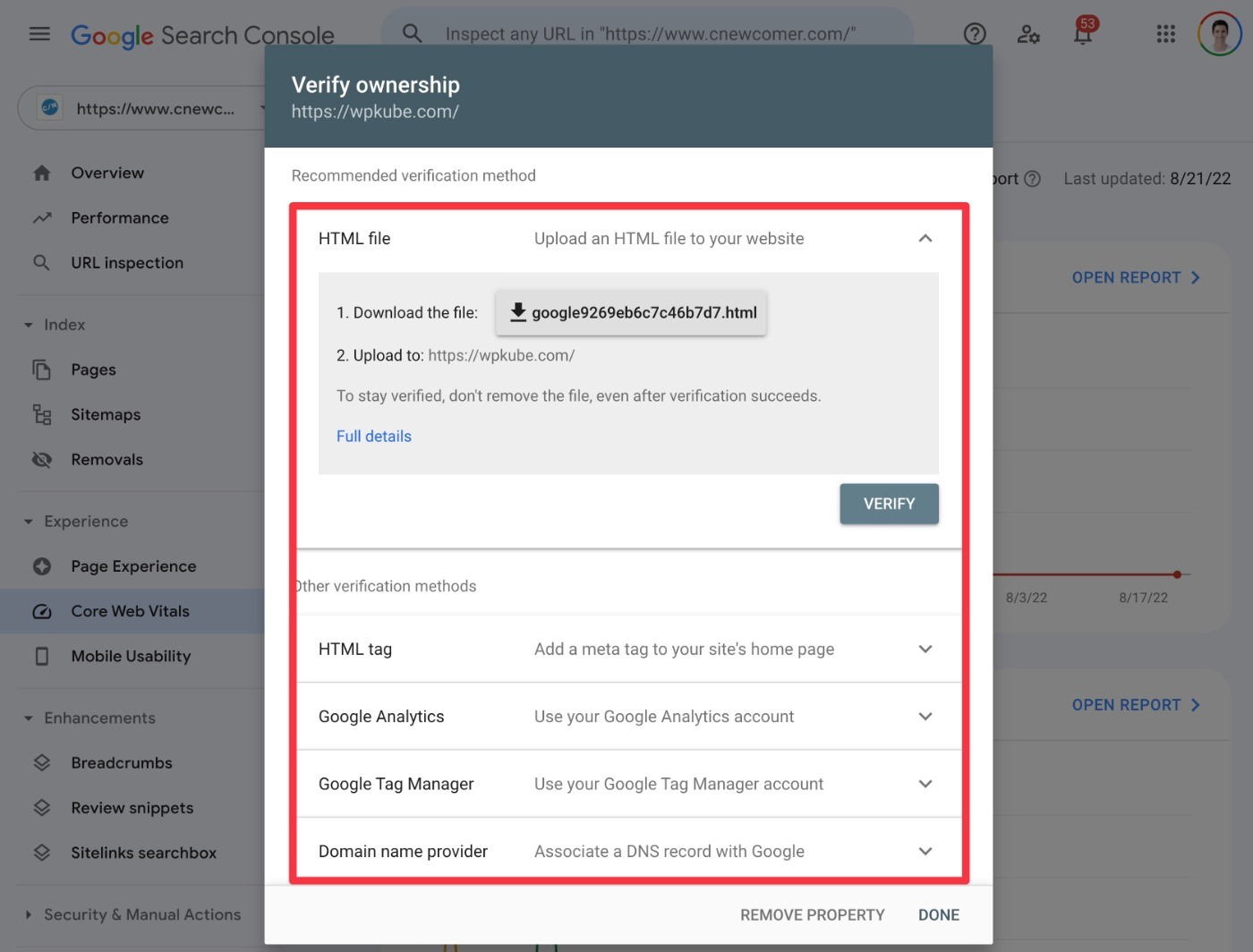 Ajouter un site à la Search Console