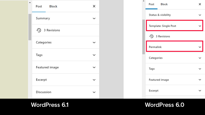 Panneaux manquants dans WordPress 6.1
