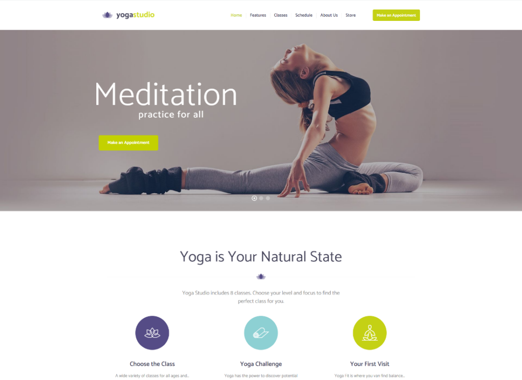 Tema WordPress Yogastudio, palestra e assistenza sanitaria