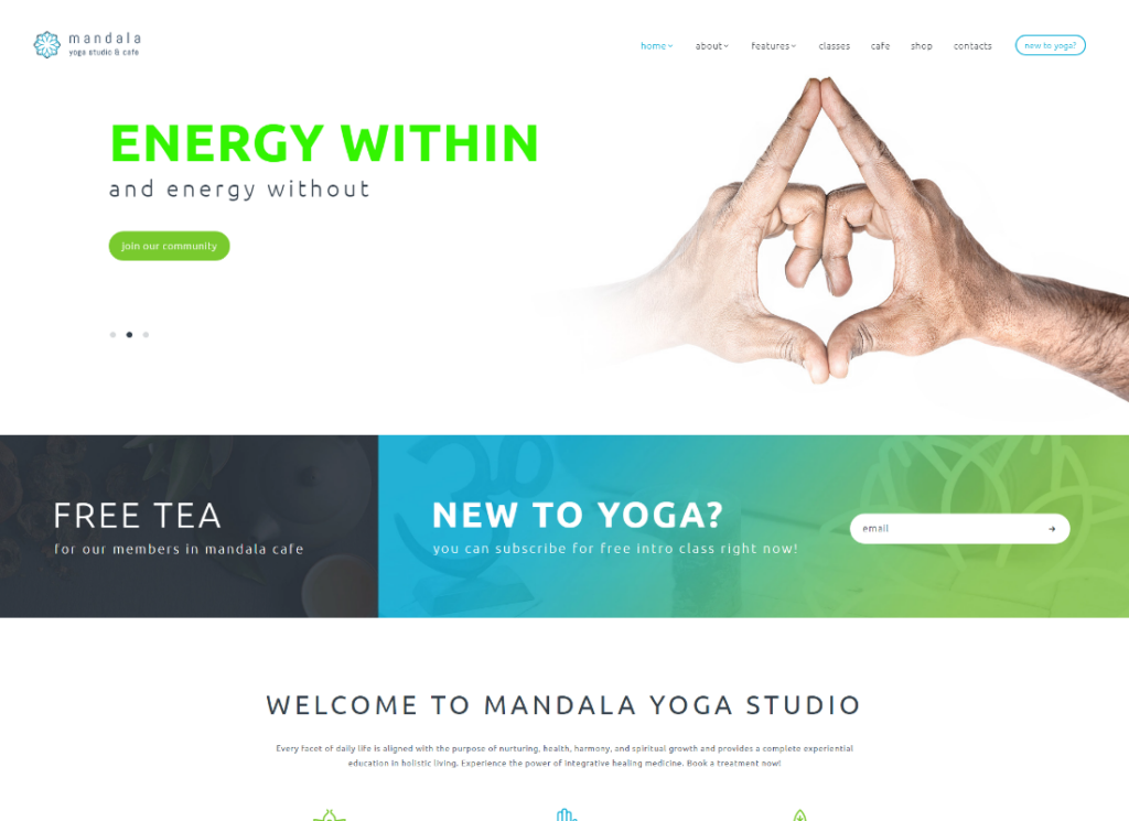 Mandala - Tema WordPress per Studio di Yoga e Centro Benessere