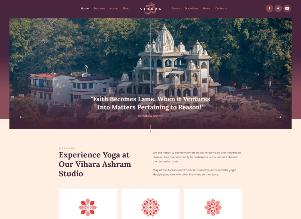 Vihara - Tema WordPress del tempio buddista orientale Ashram