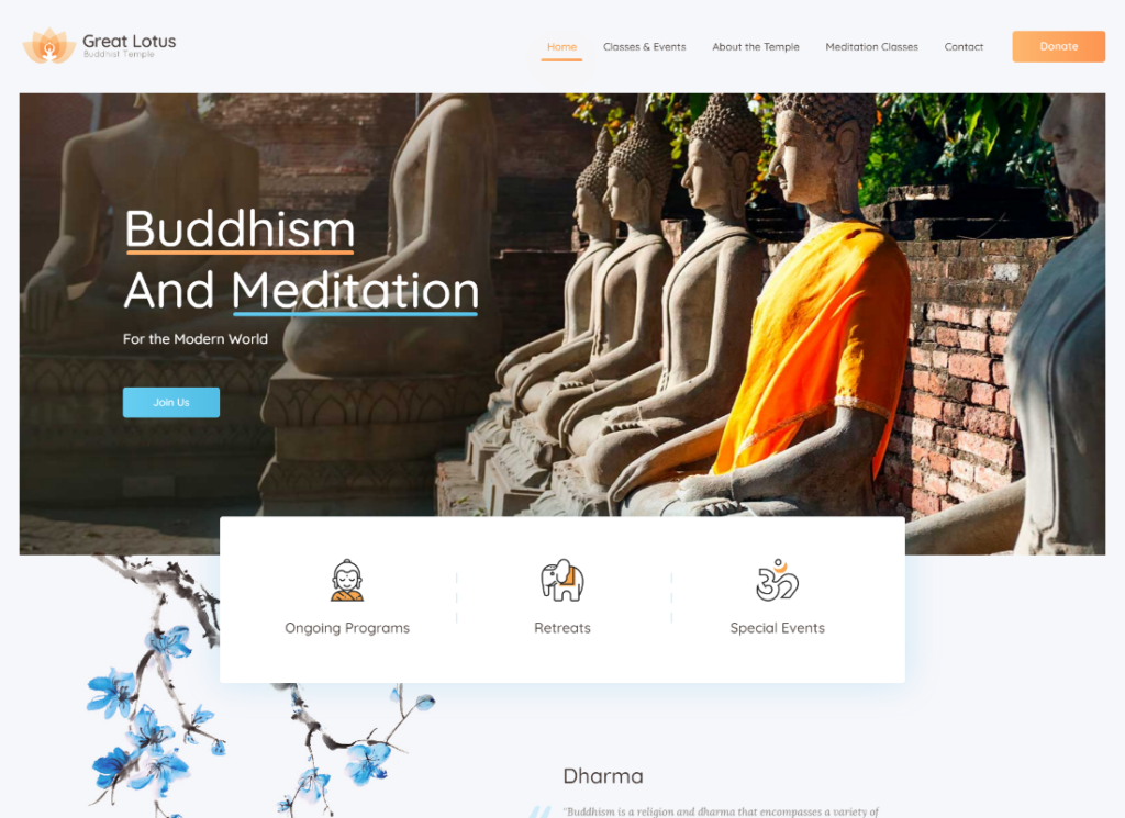 Great Lotus - Tema WordPress del tempio buddista orientale