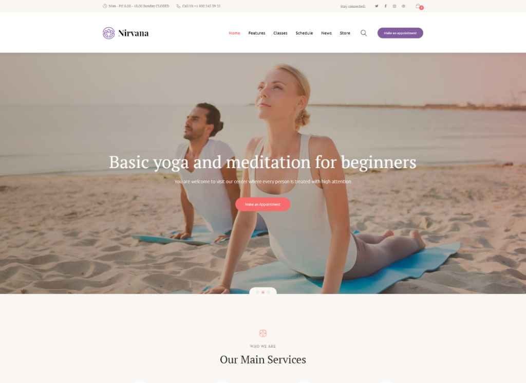 Nirvana - Tema WordPress di Yoga Studio e Fitness Club