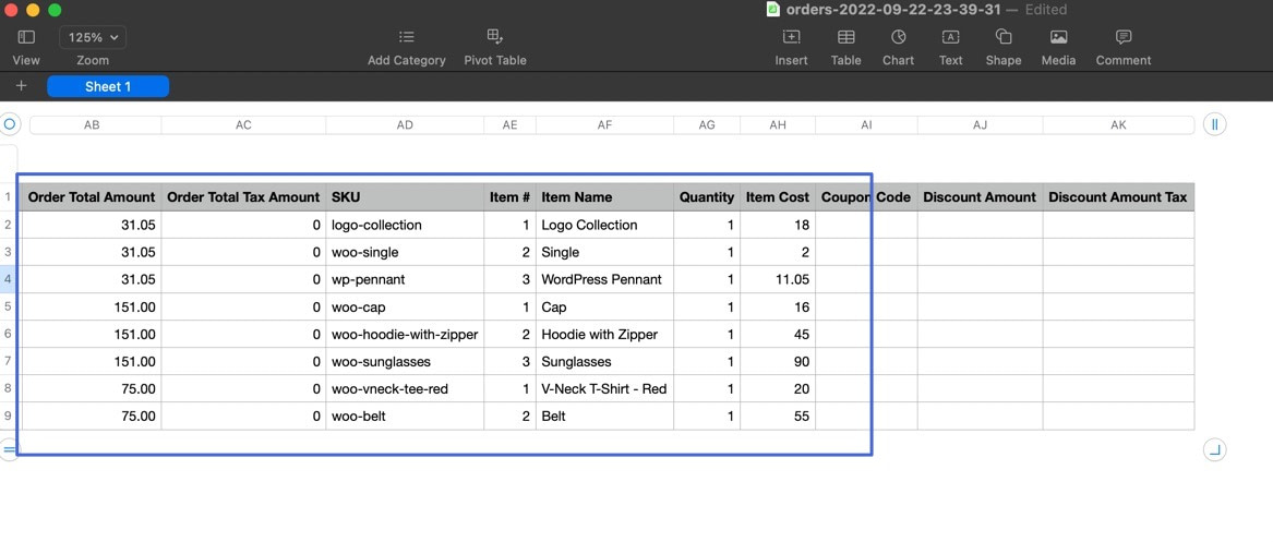 WooCommerce ihracat siparişleri CSV'si, sipariş miktarı gibi sipariş ayrıntılarıyla