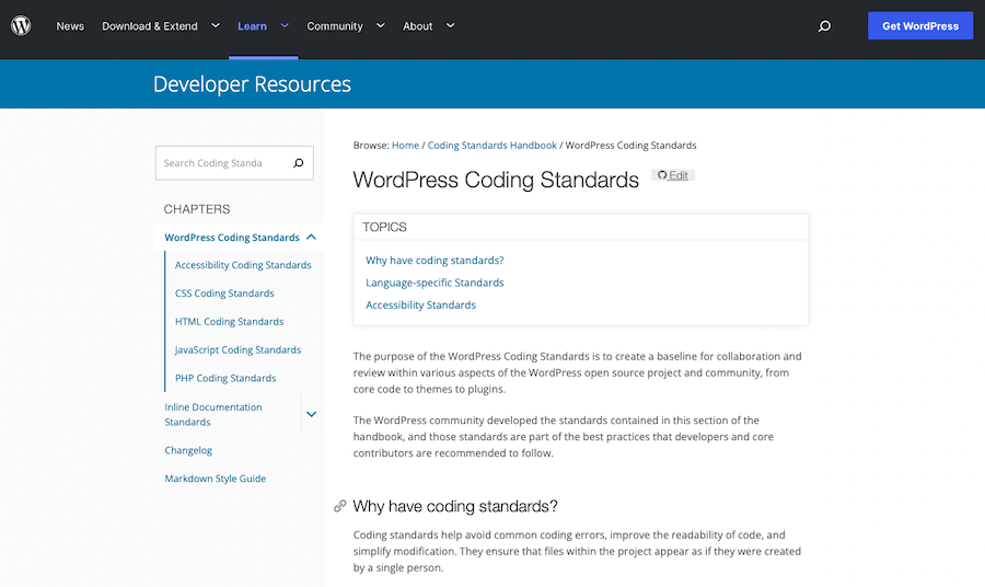 Estándares de codificación de WordPress en el Codex oficial de WordPress.