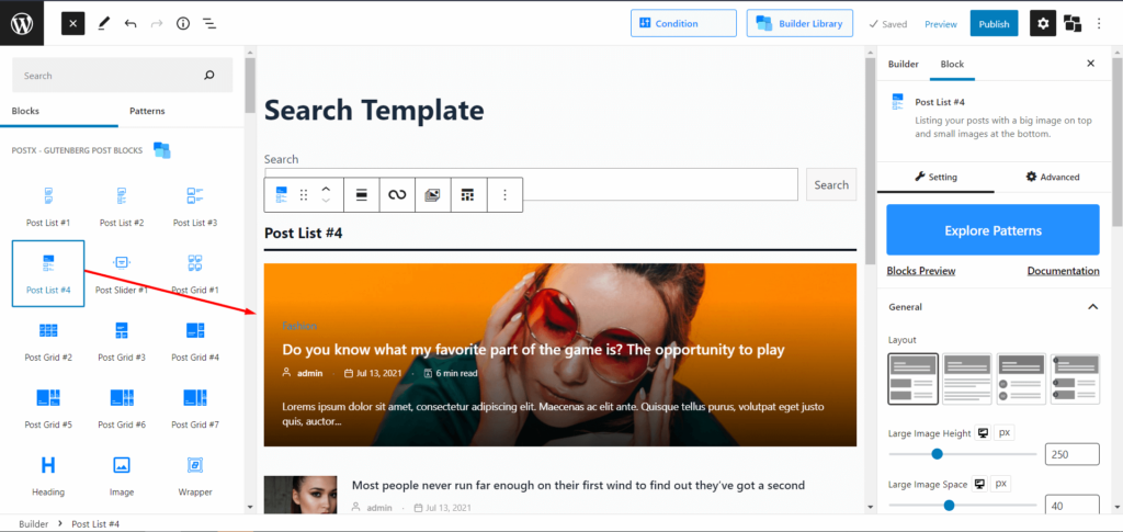 如何创建 WordPress 搜索结果页面模板 7 Importing Post List Block for Search Page