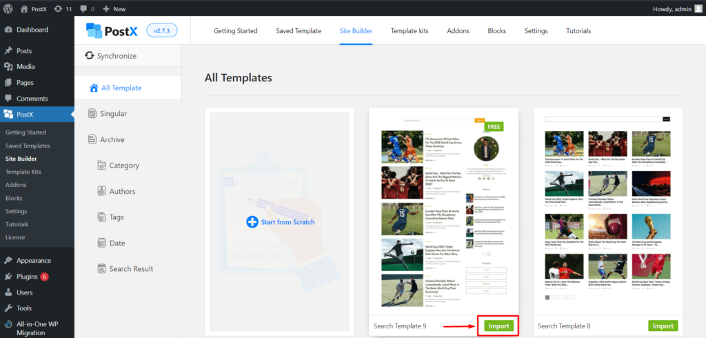 如何创建 WordPress 搜索结果页面模板 8 Importing Premade Search Template