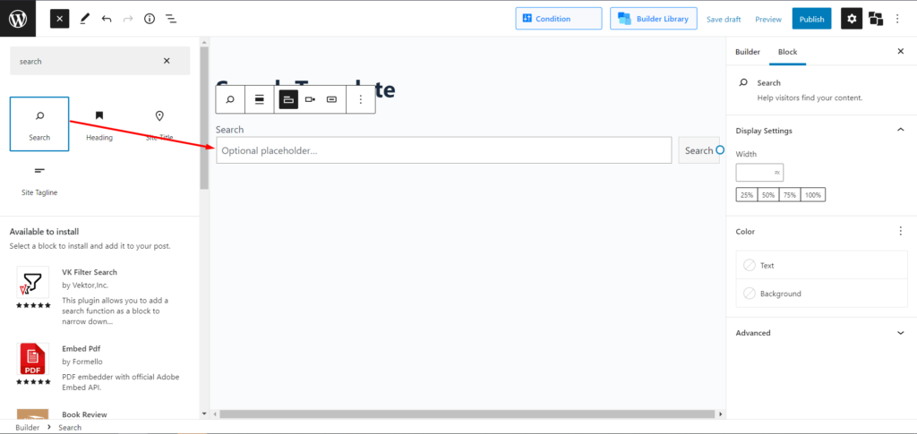 如何创建 WordPress 搜索结果页面模板 6 Importing Search Blocks