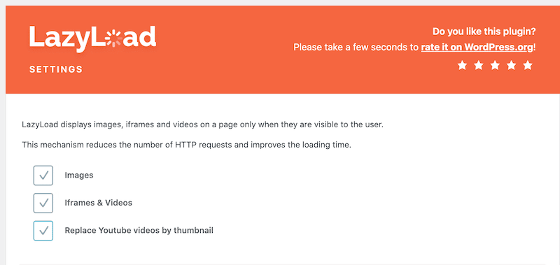 Lazy-loading en un clic - Fuente: LazyLoad por el tablero de WP Rocket