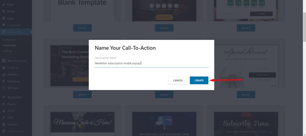 pop-up modal com o Convert Pro - crie