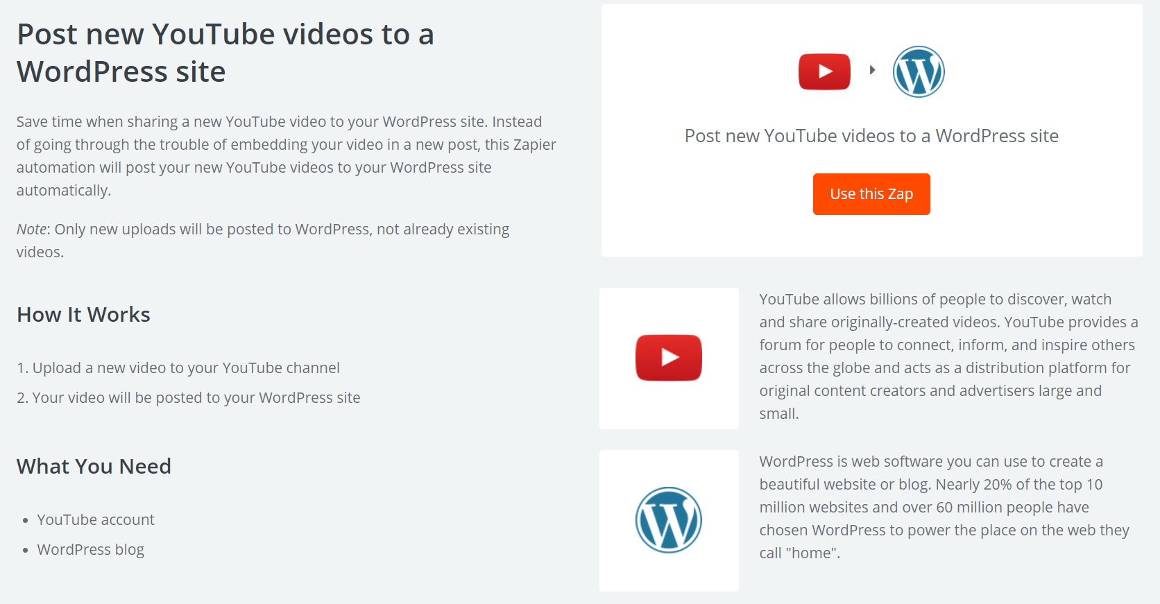 YouTube統合ザップ。