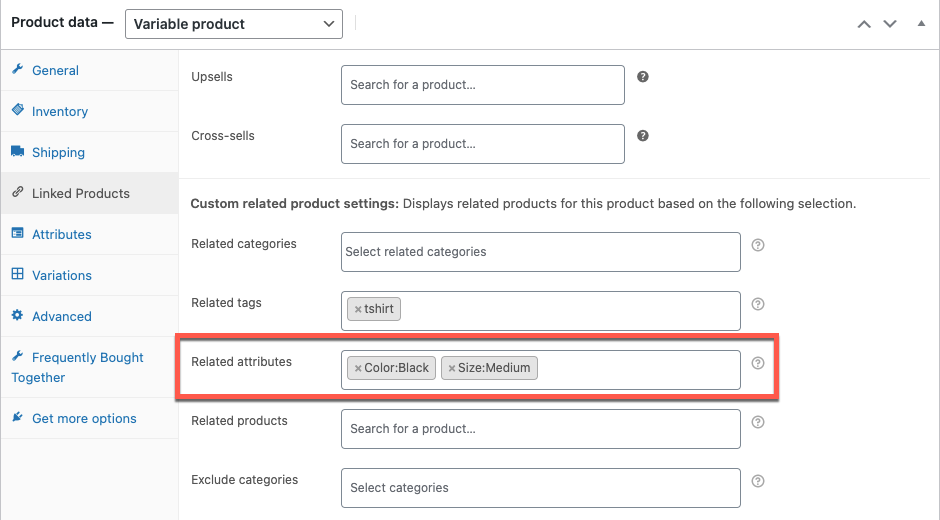 adicionar atributos do produto
