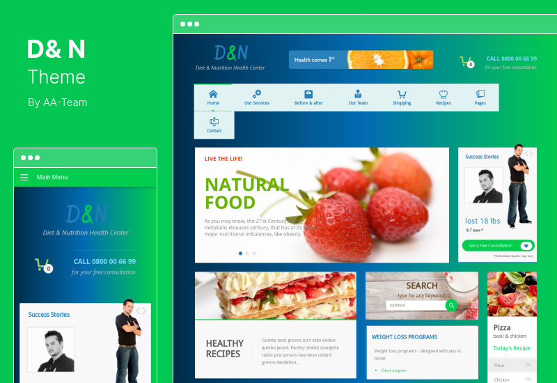 Thème D&N - Thème WordPress pour le centre de santé diététique et nutritionnelle