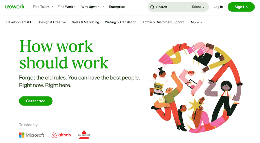 La homepage di Upwork.