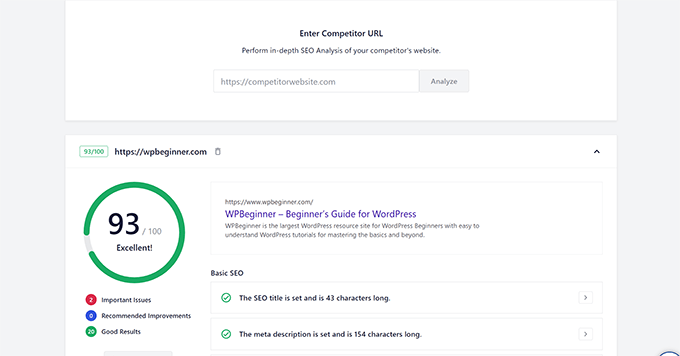 Wettbewerbsanalyse-Tool in All in One SEO