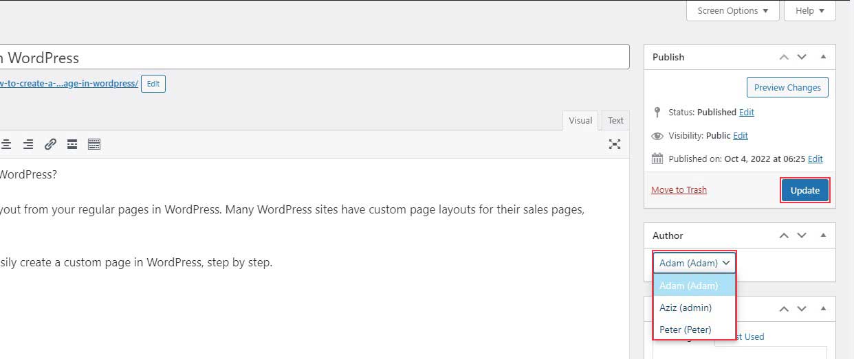 เลือกและอัปเดตผู้แต่งใน Classic Editor