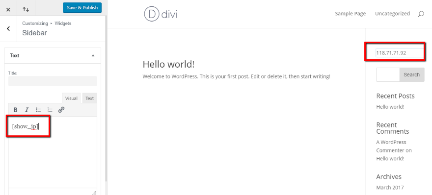 텍스트 위젯에 대한 단축 코드